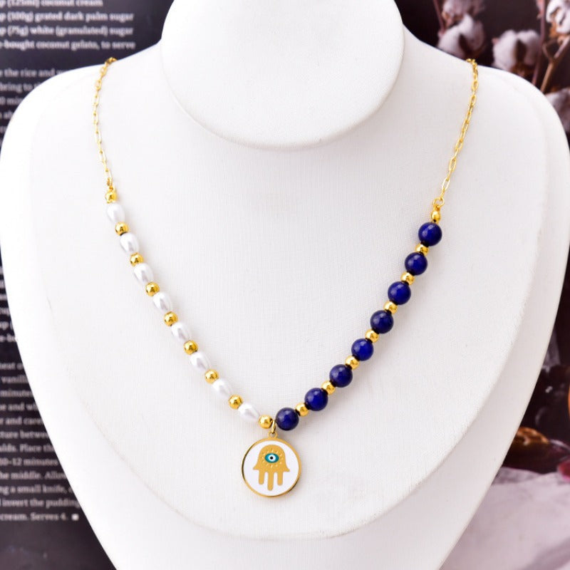 Wholesale Pearl Necklace Set Titanium Steel Clavicle Chain Bracelet Earrings Three Piece Set